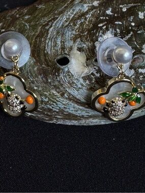 Gold-Tone Floral Pearl Drop Earrings— panda
